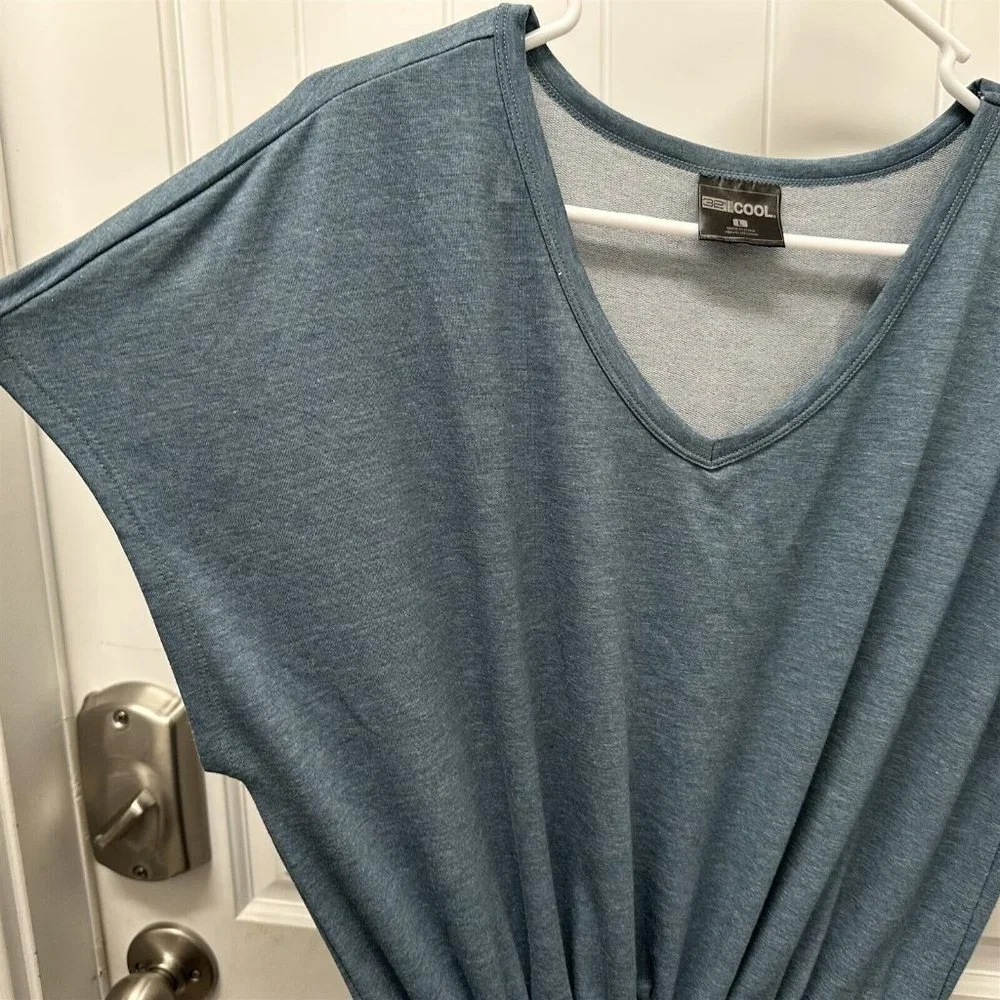 32 Degrees Cool Dress Women Large Blue Pockets Above Knee V Neck Drawstring - Picture 4 of 6